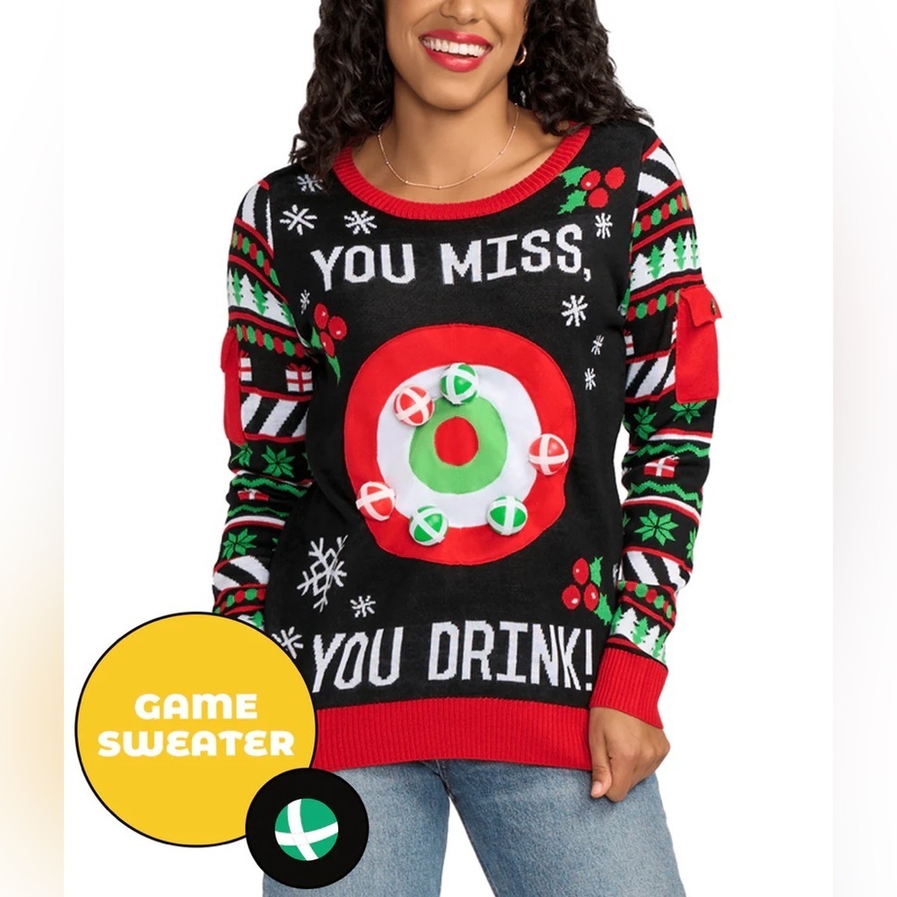 NEW Tipsy Elves WOMEN'S DRINKING DART GAME UGLY CHRISTMAS SWEATER